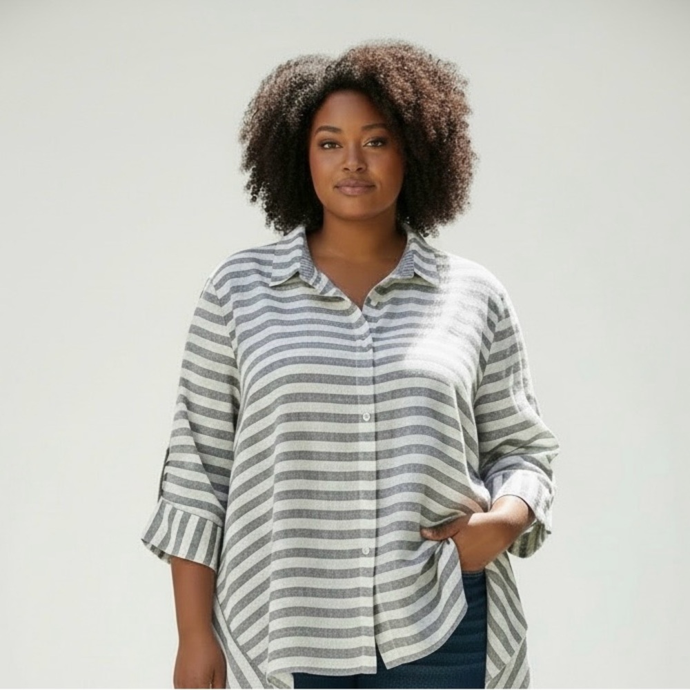 Habitat Clothes To Live In Striped Linen High-Low Swing Grey/White Size XL